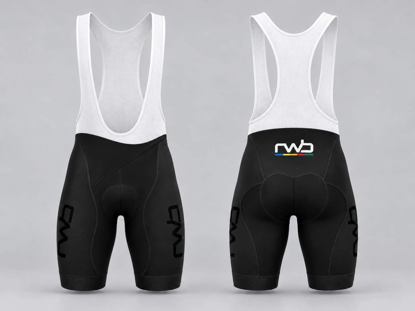 RWB 2027 bib shorts in black, front and back
