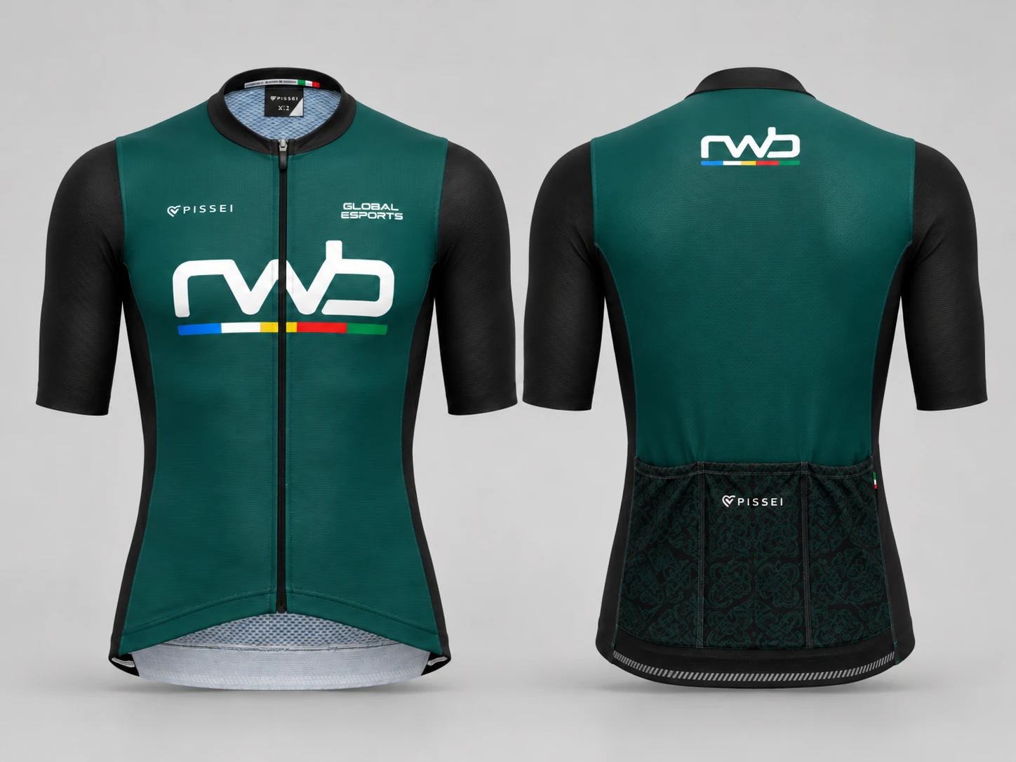 RWB 2027 jersey in green with black sleeves, front and back